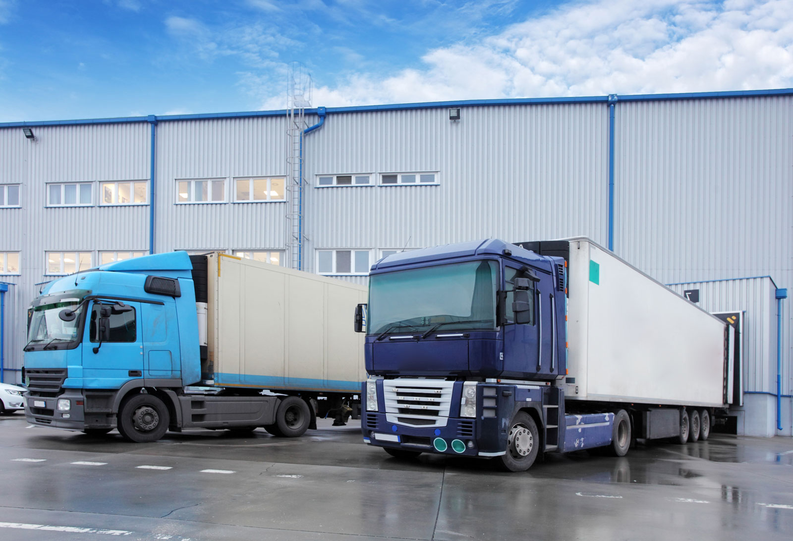 transport trucks at warehouse